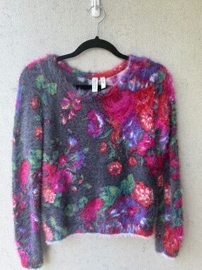 Anthropologie Meadow Rue Ariel Floral Eyelash Sweater Small